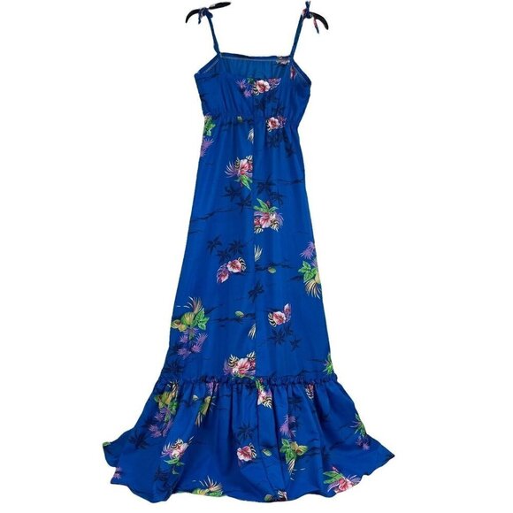Hilo Hattie Womens Maxi Hawaiian Dress Vintage Blue Floral Tie Straps Small - Picture 5 of 8